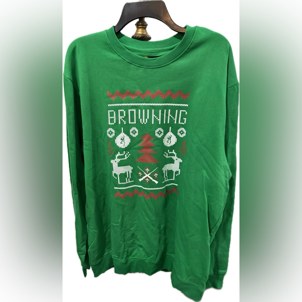 NWT Browning Firearms‎ Mens Ugly Christmas Sweater Sweatshirt Green XXL